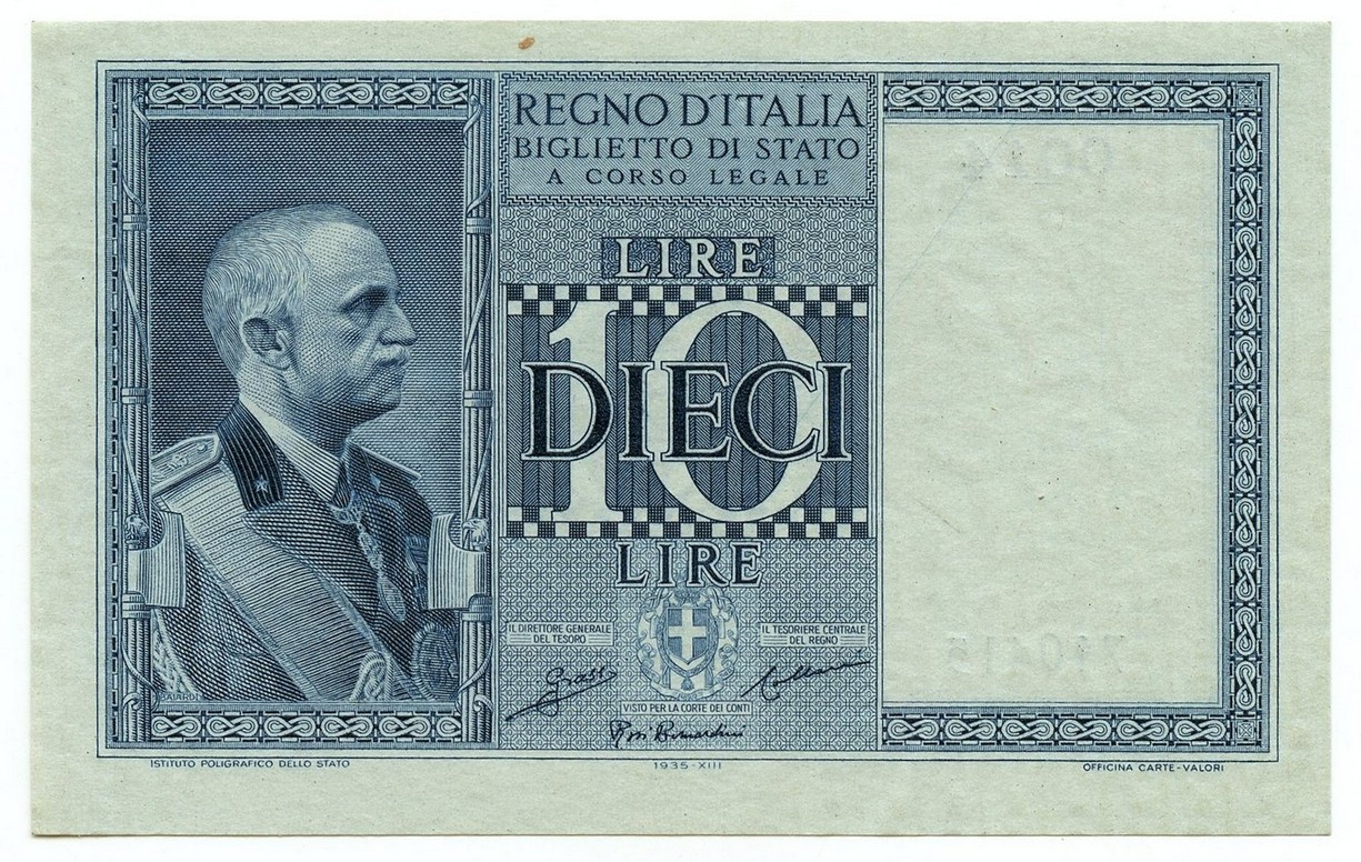 10 LIRE BIGLIETTO DI STATO VITTORIO EMANUELE III FASCIO 1935 XIII SUP+ ...